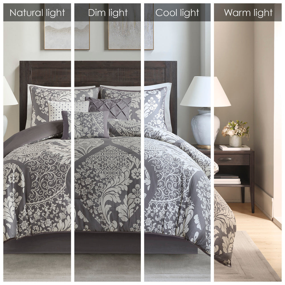 7 Piece Cotton Printed Comforter Set Grey King Media 10