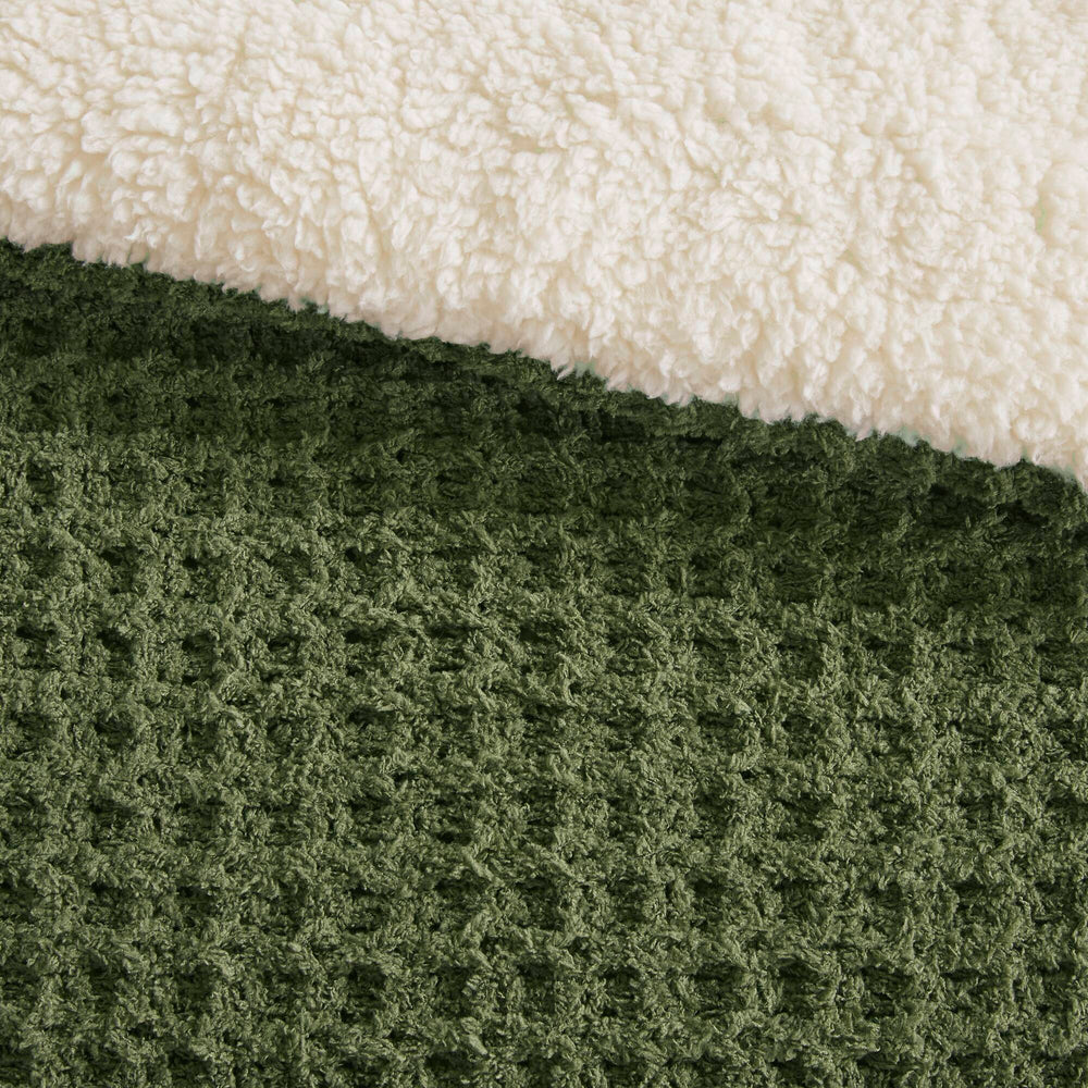 3 Pieces King/Cal King Waffle Knit Chenille Comforter Set,Olive Media 14