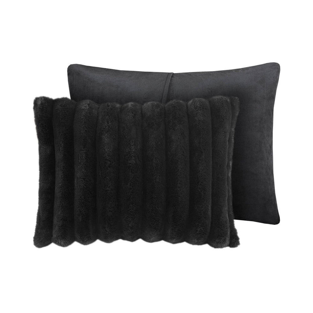 3 PCS King  soft Faux Fur Ribbed Comforter Set Black Media 5