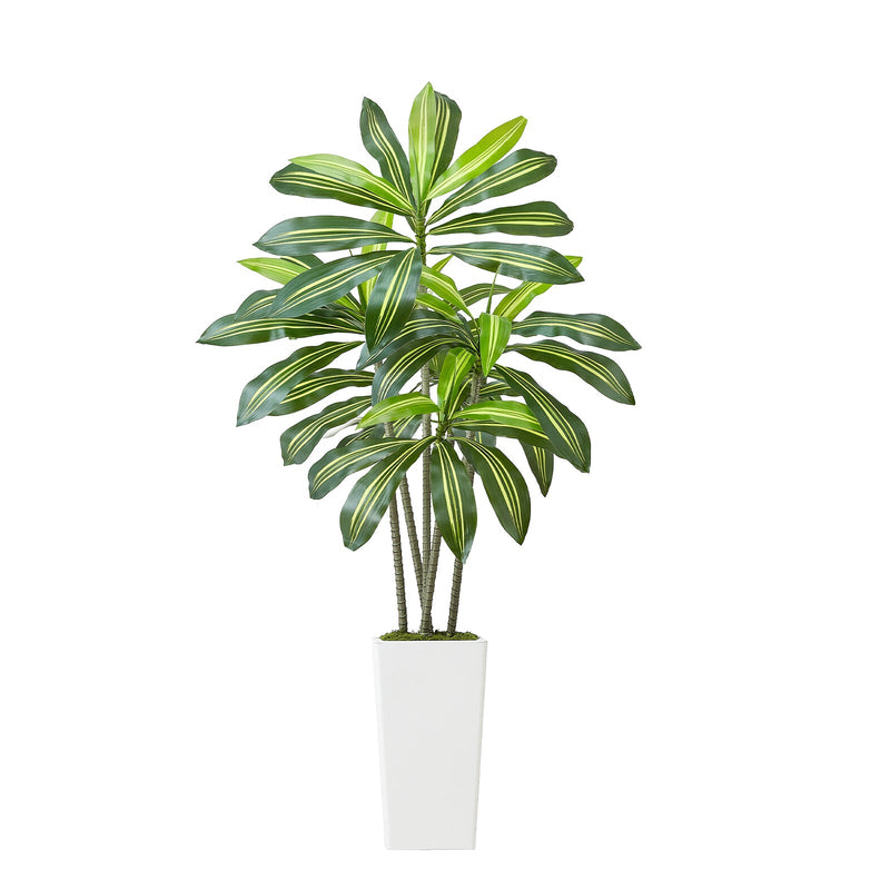 Artificial Dracaena Tree 5 ft, Fake Palm Tropical Plants with White Tall Planter, Faux Floor Silk Plant in Pot, Large Trees for Home Office Living Room Decor House Warming, Indoor Outdoor