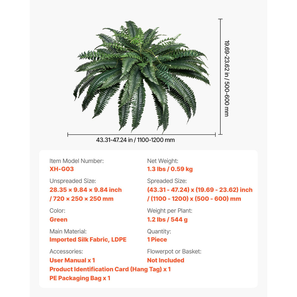 Artificial Ferns 1Pcs, 47 Inch Artificial Boston Ferns Plants, Faux Fern with 88 Branches, Artificial Plants Large for Outdoors/Indoor Home, Office,Garden (Flowerpot Unincluded) Media 2