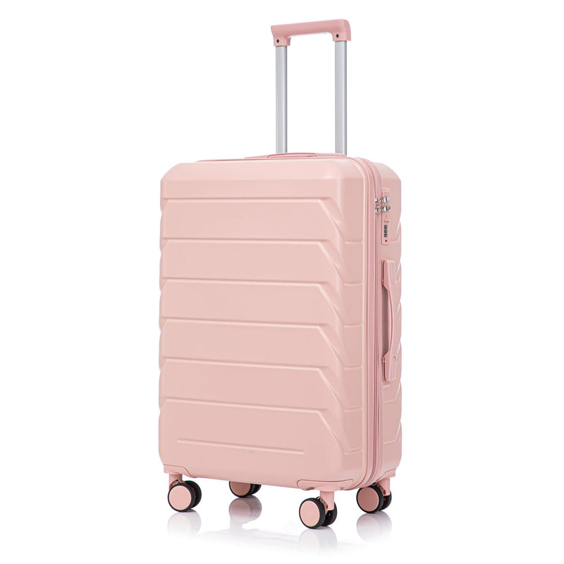 ABS Spinner Luggage 3 Piece Set Pink Matching Color & Combination Lock For Travel Use