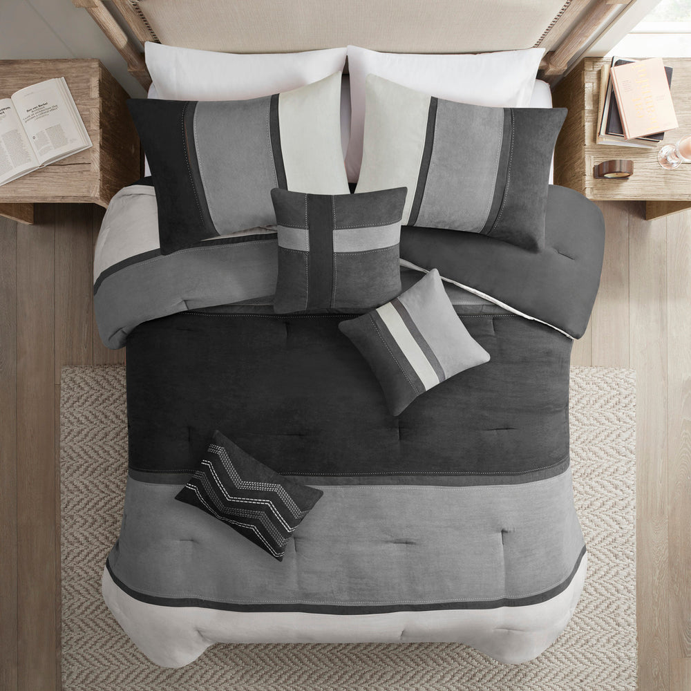 7 Piece Faux Suede Comforter Set Black Queen Media 16