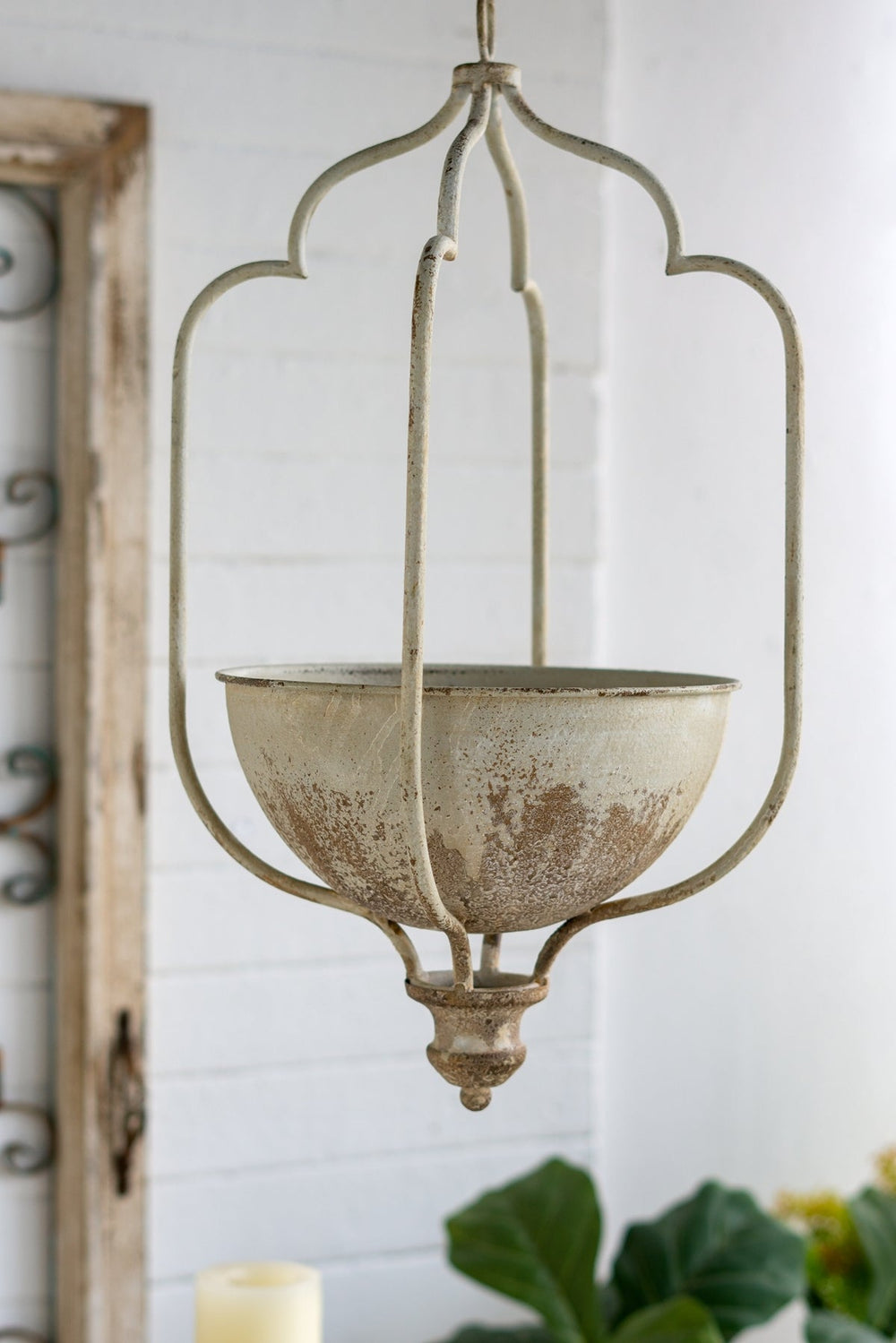 11.8x9.8x21.7' Rustic Hanging Iron Planter with Distressed White Finish Media 5