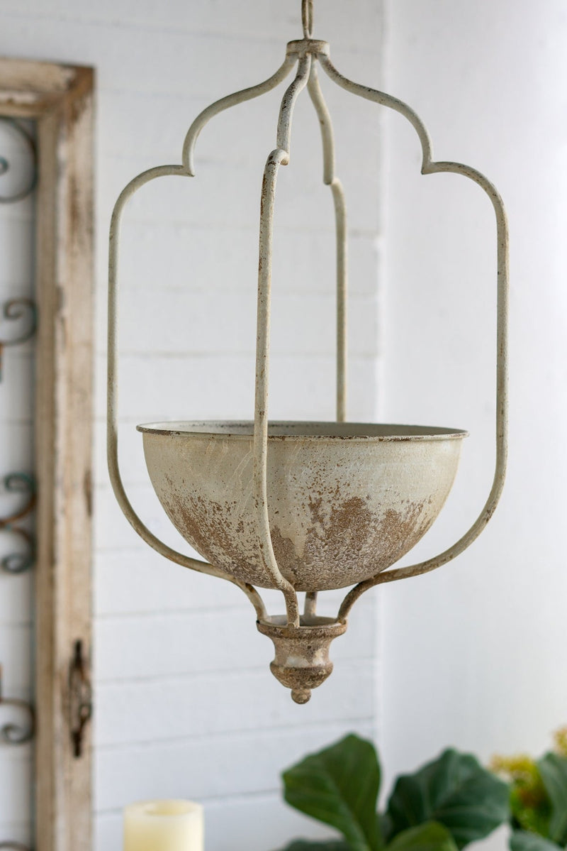 11.8x9.8x21.7' Rustic Hanging Iron Planter with Distressed White Finish