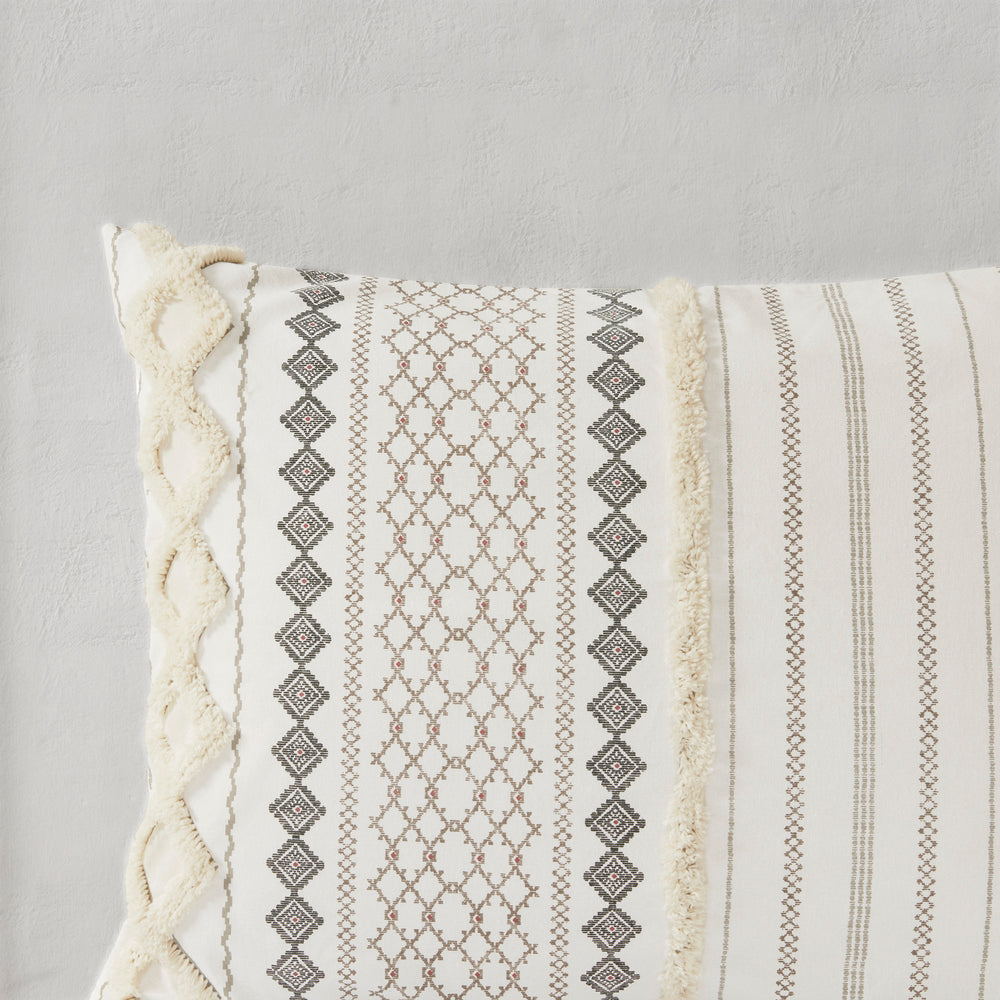 Cotton Printed Comforter Set with Chenille Ivory King/Cal King Media 6