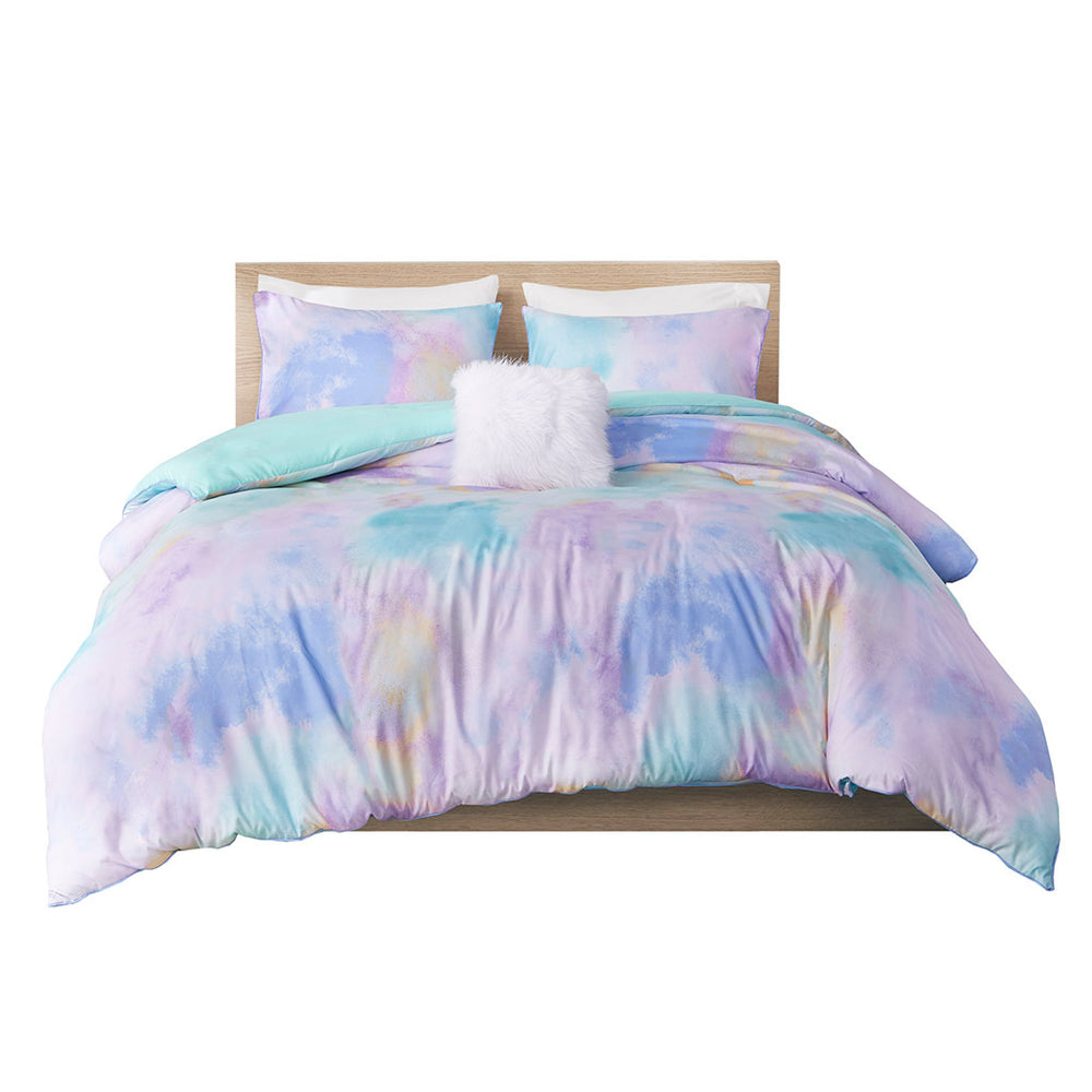 Twin/Twin XL Watercolor Tie Dye Printed Duvet Cover Set with Throw Pillow Media 11