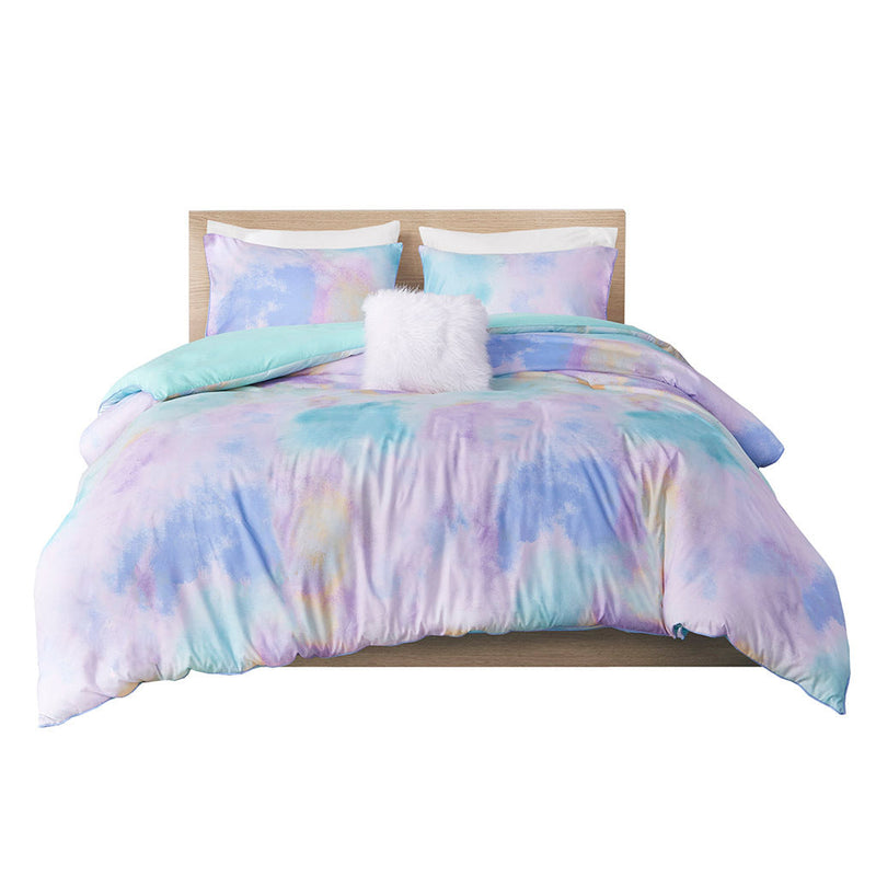 Twin/Twin XL Watercolor Tie Dye Printed Duvet Cover Set with Throw Pillow