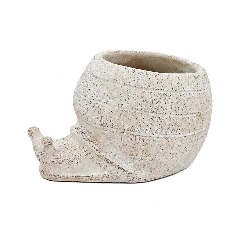 8.3x7x4.7' Decorative Sand and Cement Snail Planter with Textured Beige Finish