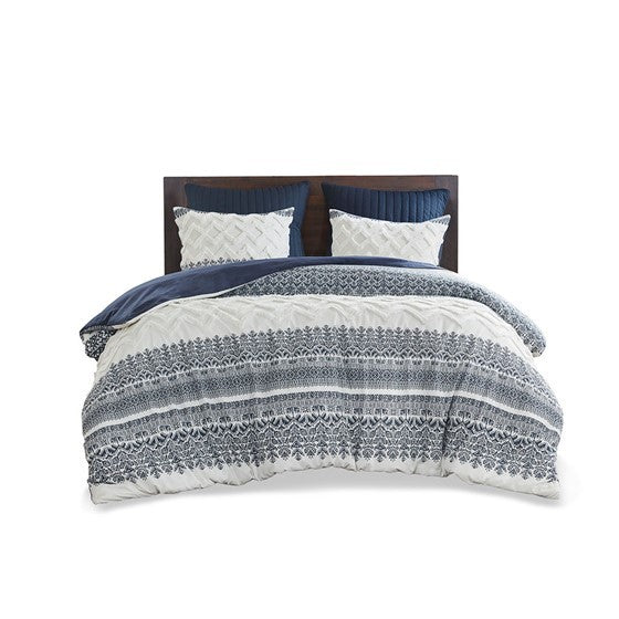 Full/Queen 3 Piece Cotton Duvet Cover Set with Chenille Tufting Media 20