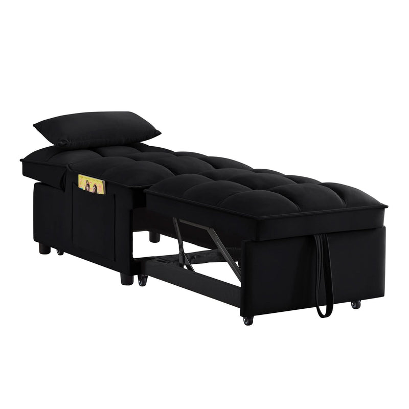 Velvet Sofa Bed Convertible Chaise Lounge Black Living Room American Design