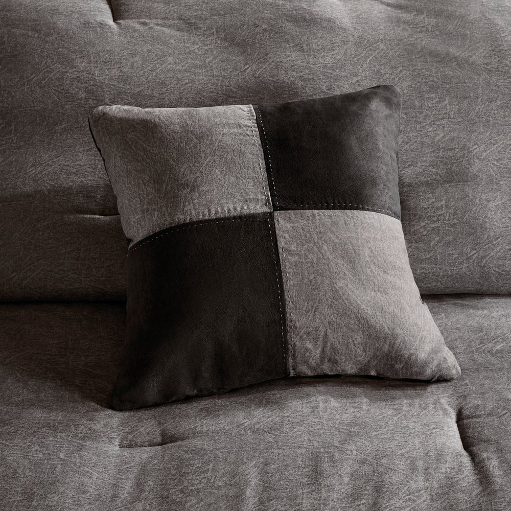 7 Piece Faux Suede Comforter Set Grey Cal King Media 14