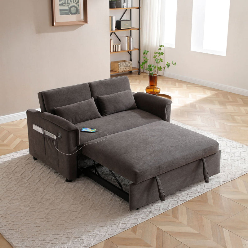 Velvet Sleeper Sofa With USB Ports & Cushioned Back & Two Seater Couch