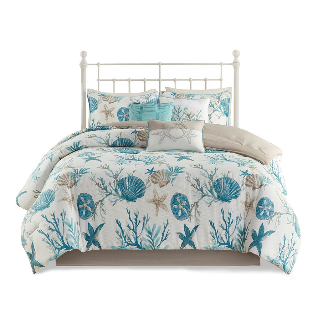 7 Piece Cotton Sateen Comforter Set Aqua Cal King Media 14