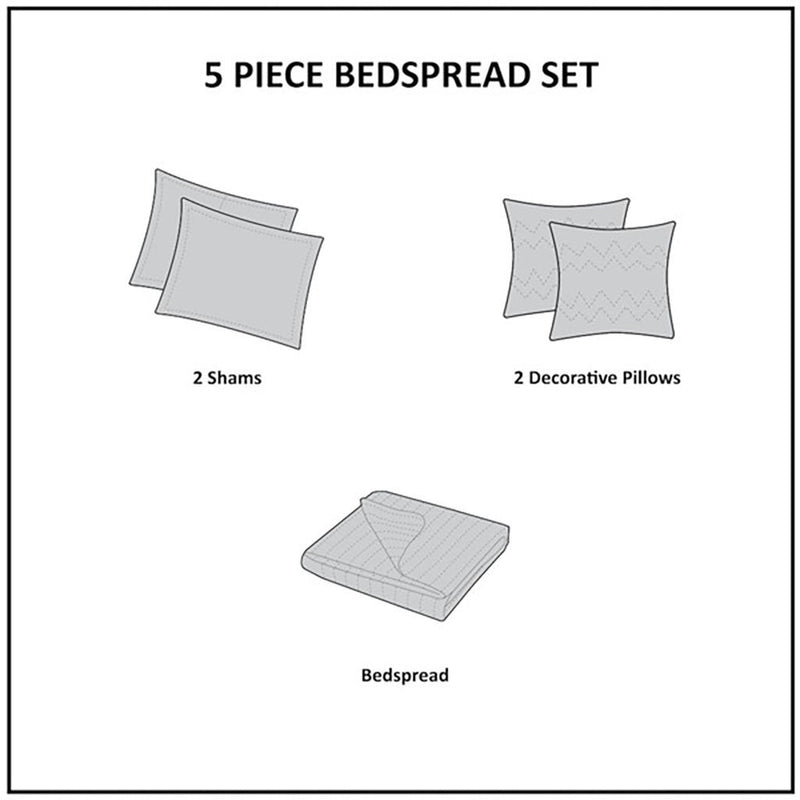 5 Piece Reversible Jacquard Bedspread Set Blue Queen