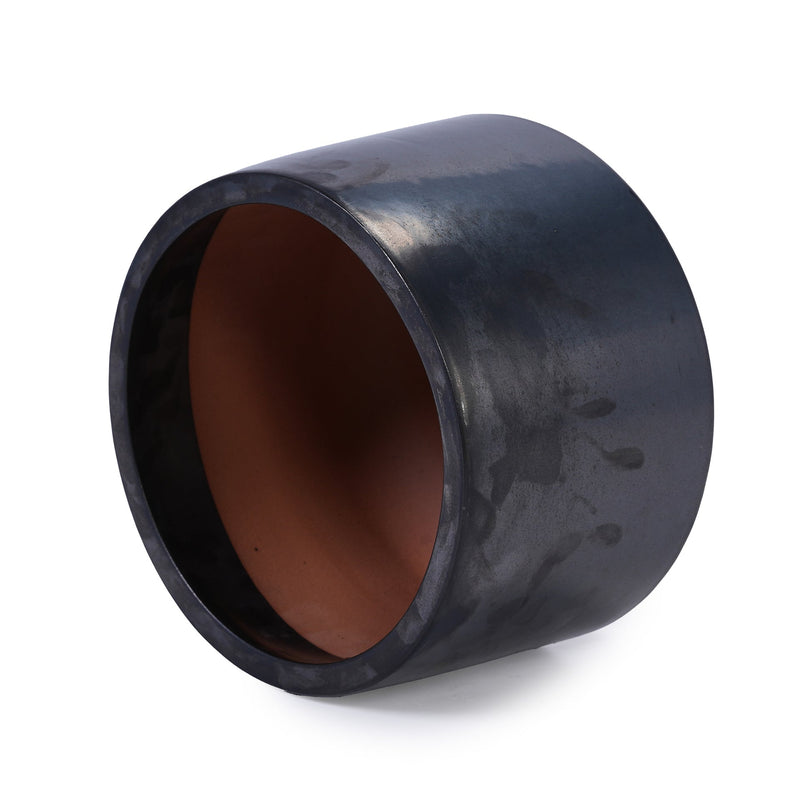 Handmade Black Matte Glazed Ceramic Planter Set of 3, 15/11/9 Inch Diameter, Textured Finish for Orchids & Begonias, Indoor/Outdoor Use on Windowsill & Bookshelf, Breathable Clay