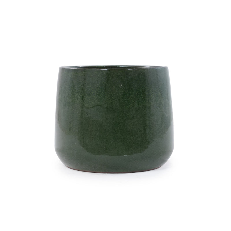 Handmade Solid Glazed Ceramic Planter Set of 4, 14/11/9/7 Inch Diameter, Deep Green, for Succulents and Cacti, Outdoor Garden & Indoor Stairs Use, Breathable Clay with Drainage Holes