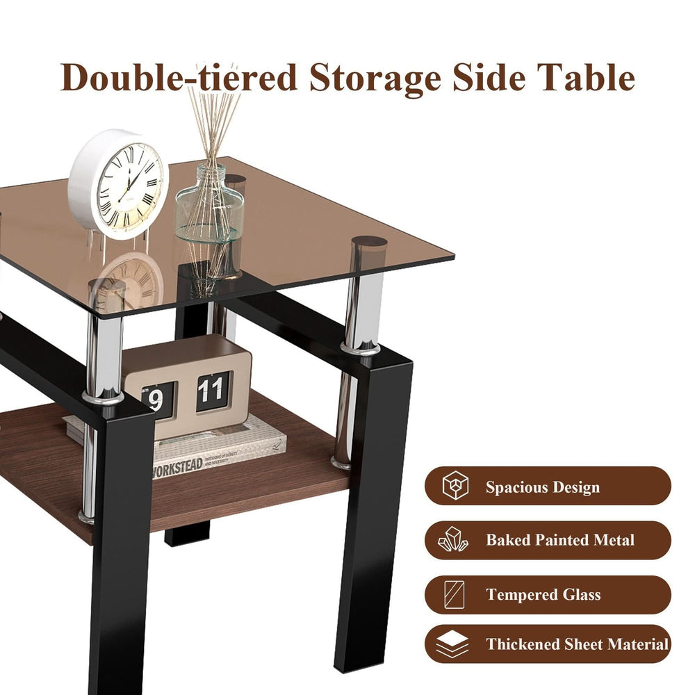 Tempered Glass Tables Square Black Living Room Contemporary Set Of Two Media 14