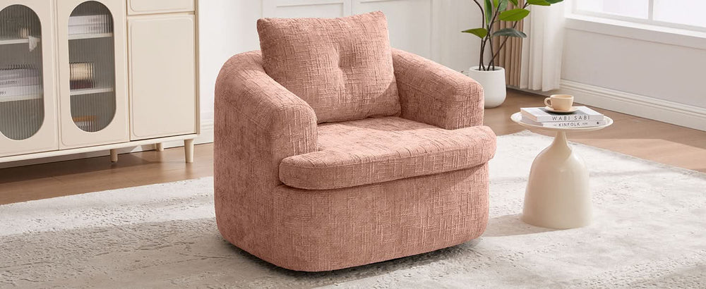360 Degree Swivel Chair Chenille Pink Dual Layer Cushion Living Room Decor Accent Seating Home Media 22