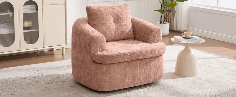 360 Degree Swivel Chair Chenille Pink Dual Layer Cushion Living Room Decor Accent Seating Home