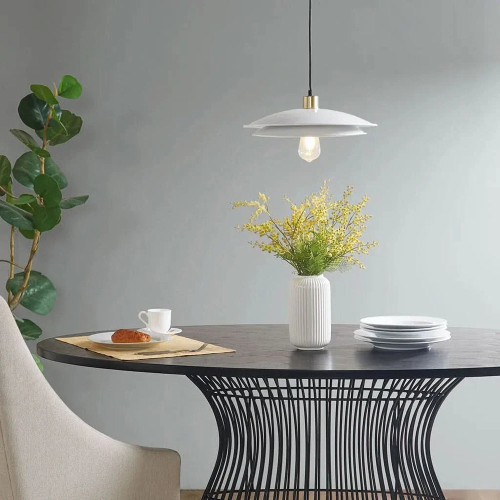 Pendant Light Layered Shade Metal Gold White Mid-Century Modern Fixture Media 7
