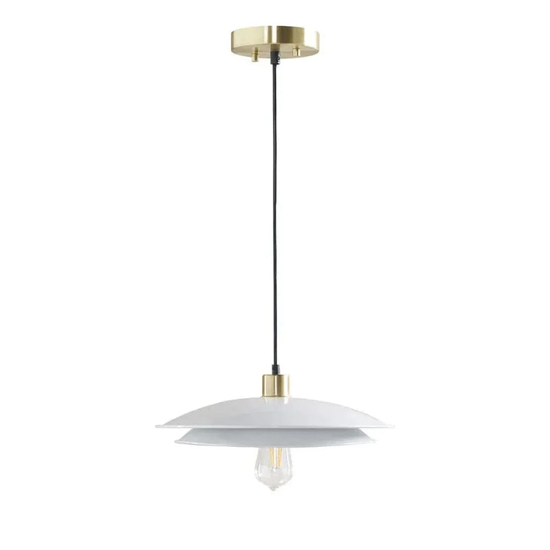 Pendant Light Layered Shade Metal Gold White Mid-Century Modern Fixture