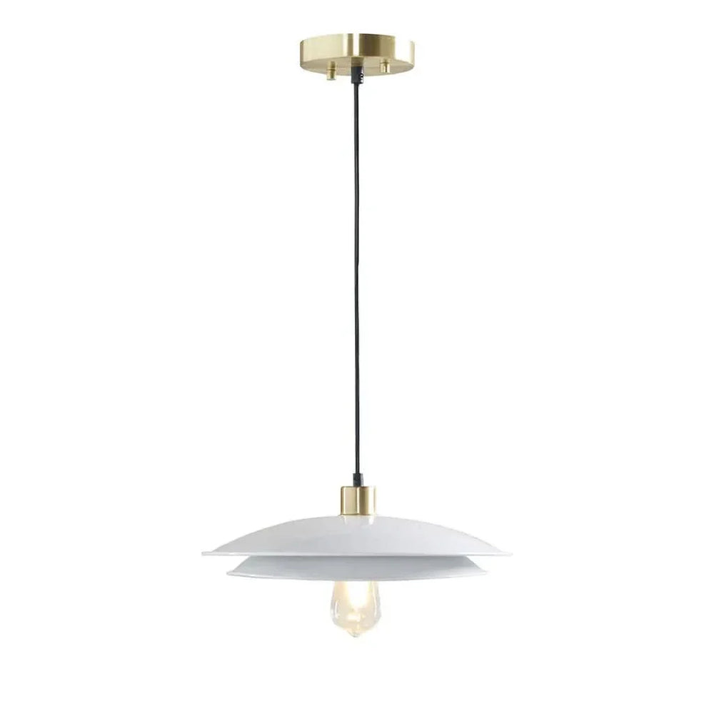 Pendant Light Layered Shade Metal Gold White Mid-Century Modern Fixture Media 2