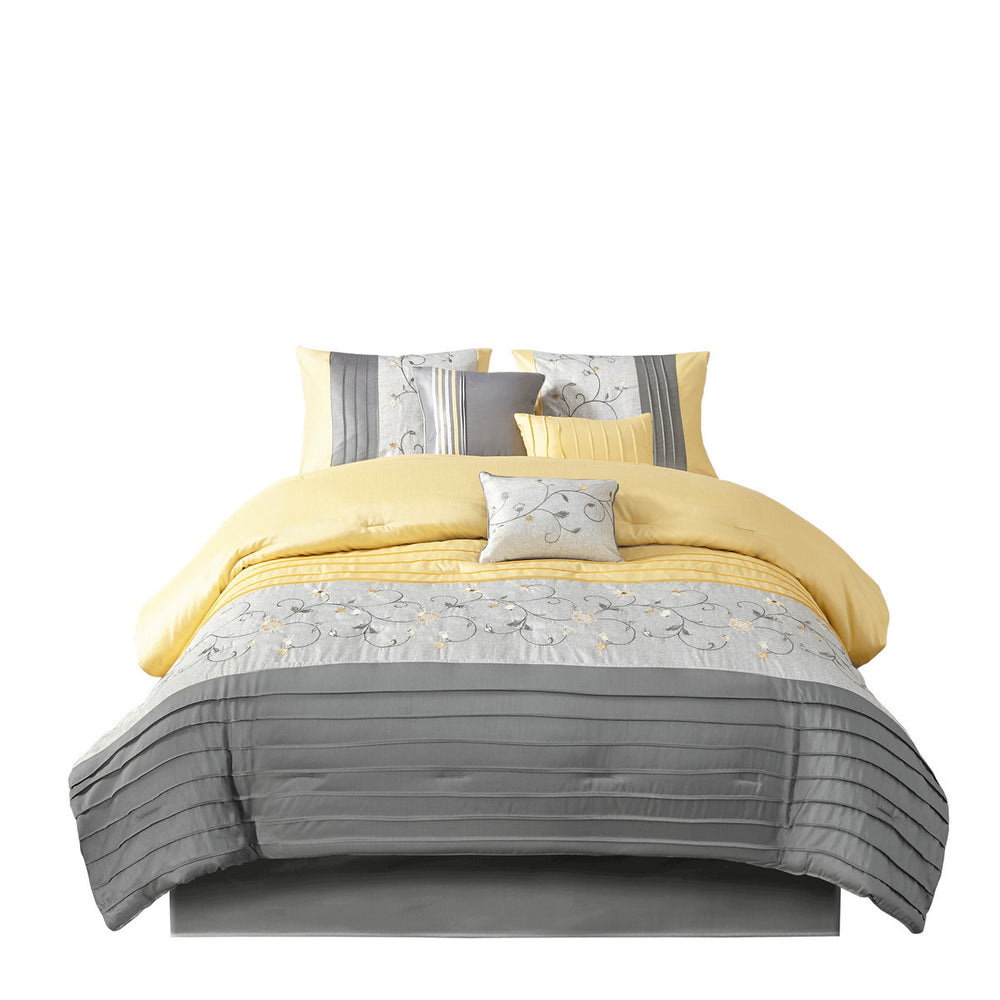 Embroidered 7 Piece Comforter Set Yellow King Media 4