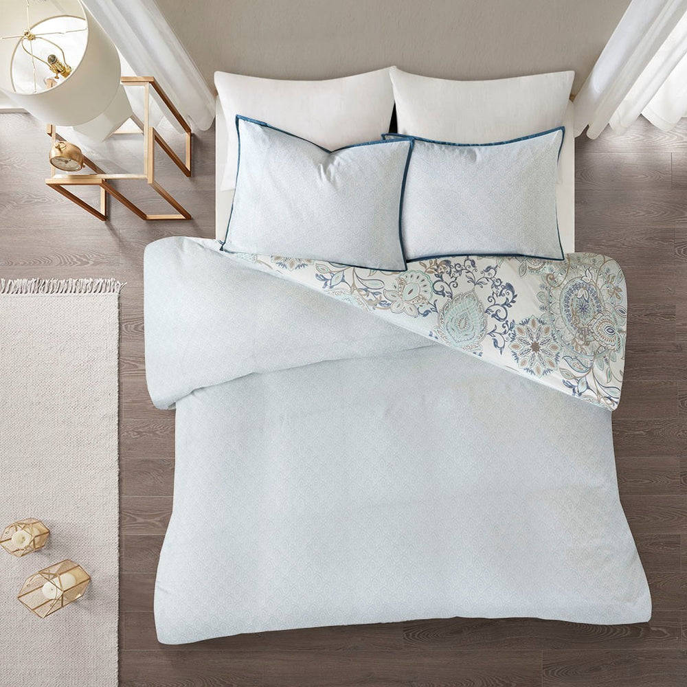Full/Queen 3 Piece Cotton Floral Printed Reversible Duvet Cover Set Media 3