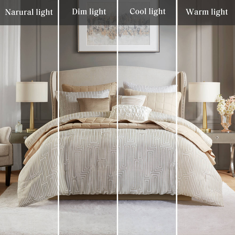 10 PCS King Luxury Jacquard Comforter Set Ivory Media 6