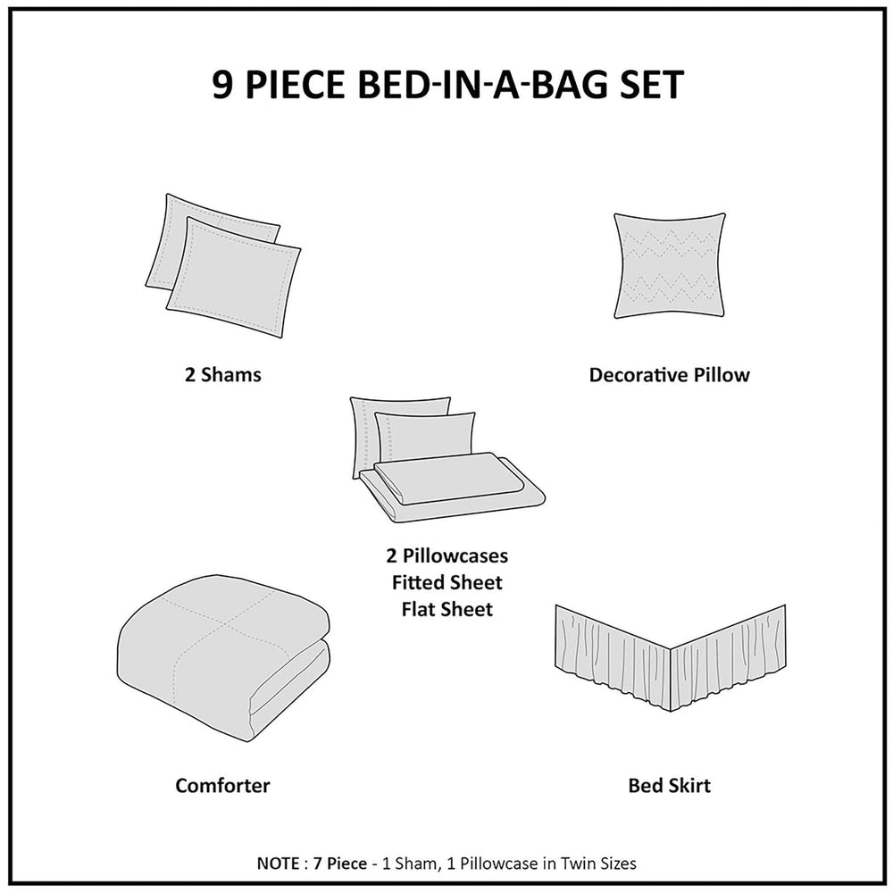 9-Piece Queen 9 Piece Comforter Set with Cotton Bed Sheets,Black Media 5