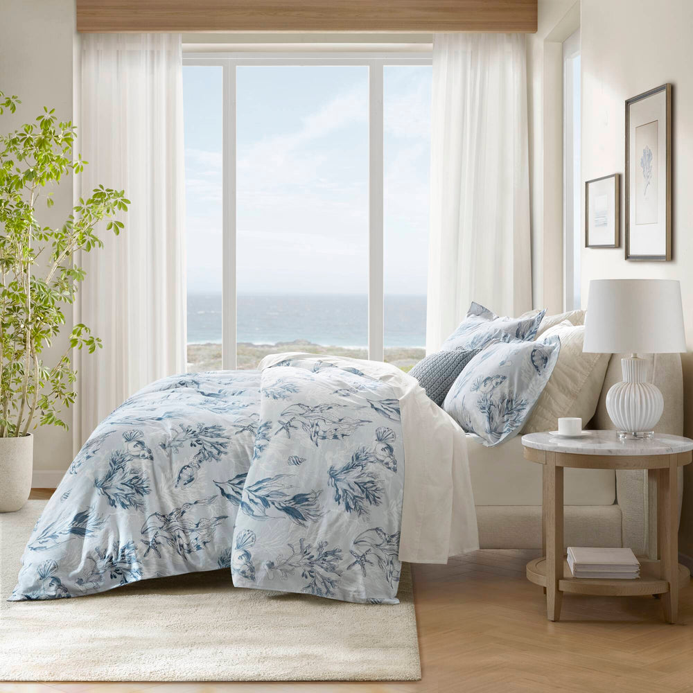 3-Piece Full/Queen 100% Cotton Sateen Duvet Cover Set,Navy/Blue Media 2