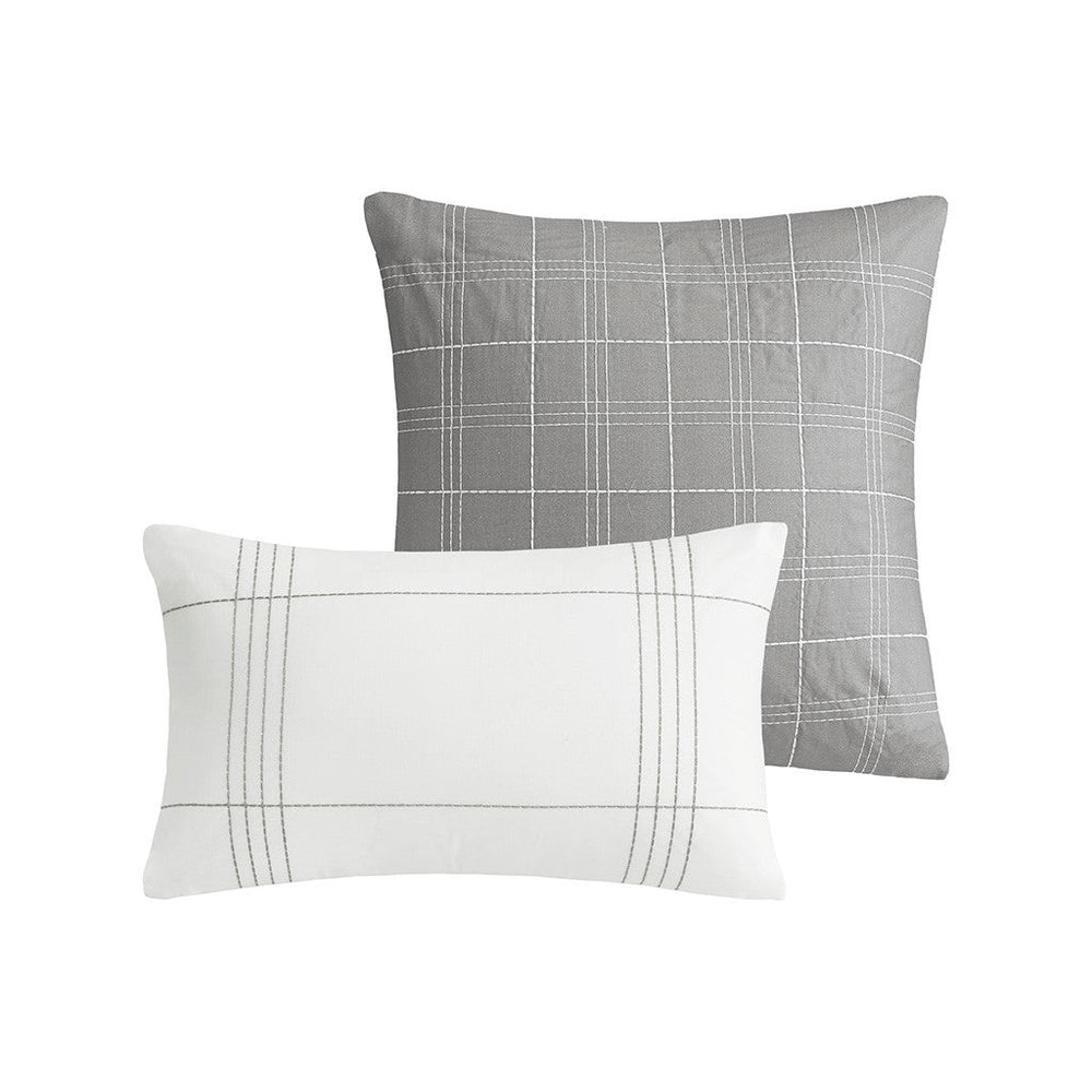 5 Piece Cotton Jaquard Duvet Set White/Grey King/Cal King Media 8
