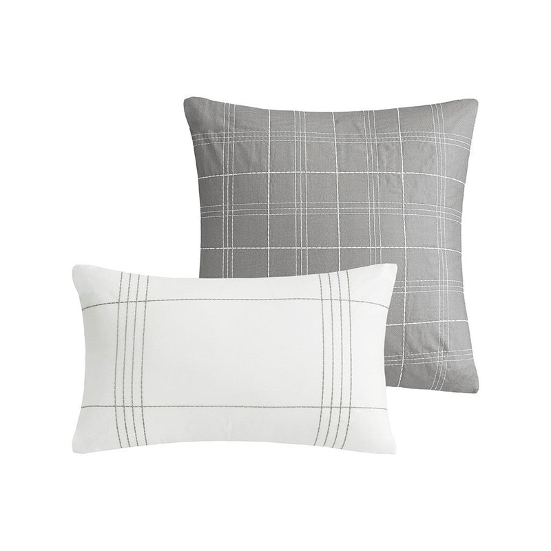 5 Piece Cotton Jaquard Duvet Set White/Grey King/Cal King