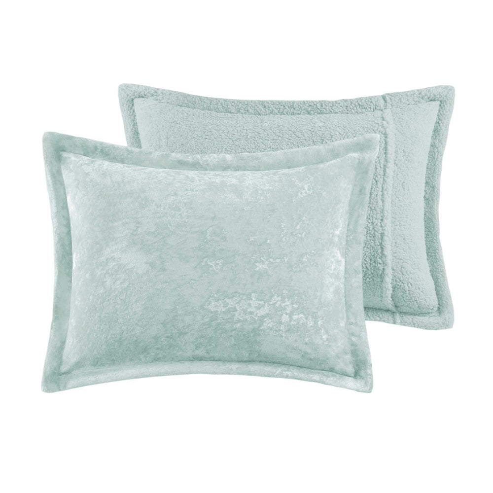 3 PCS Full/Queen Crushed Velvet   Reversible Comforter Set Aqua Media 8