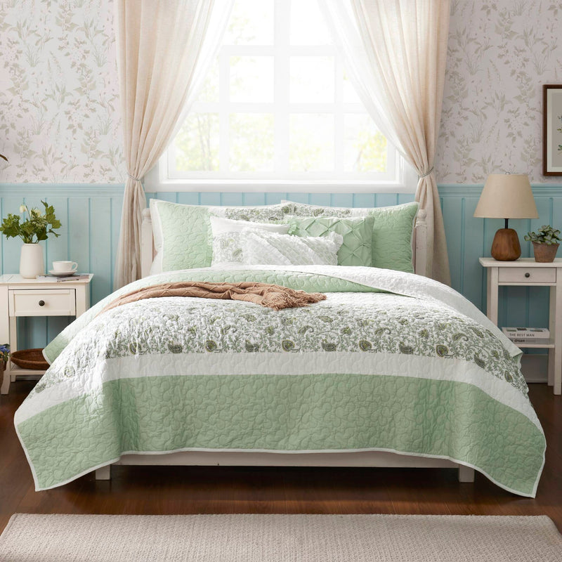 6 Piece Cotton Percale Quilt Set with Throw Pillows Full/Queen