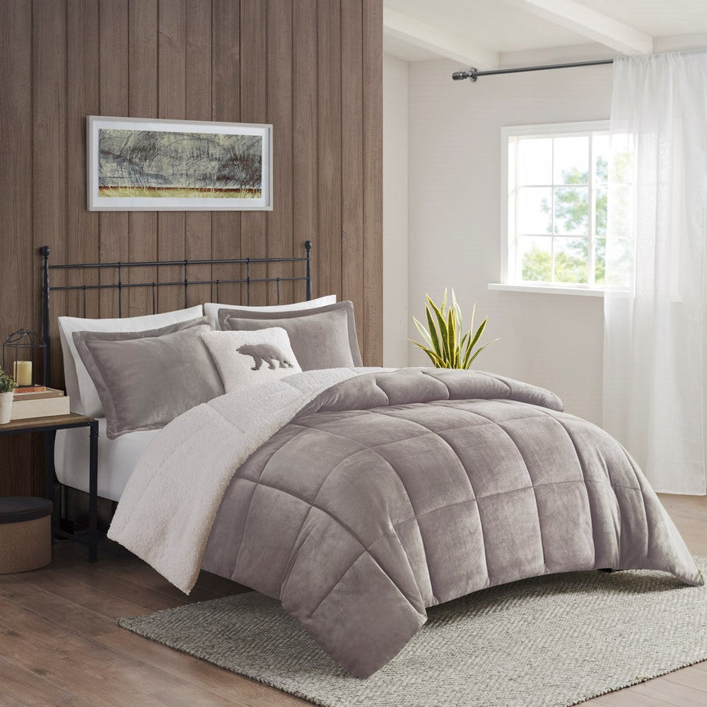 Full/Queen Plush to Sherpa Down Alternative Comforter Set Media 1