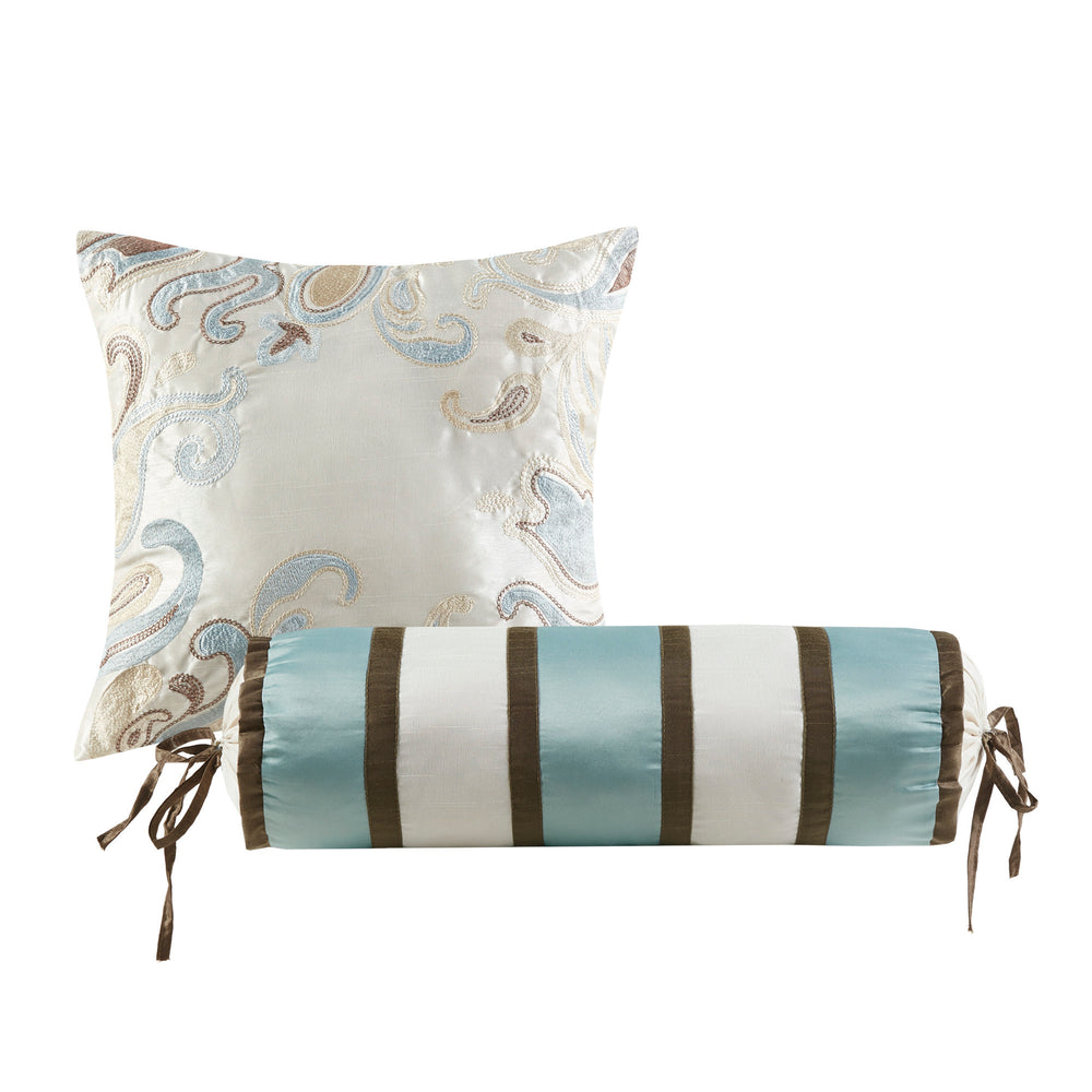 5 Piece Jacquard Bedspread Set with Throw Pillows Blue/Brown King Media 5