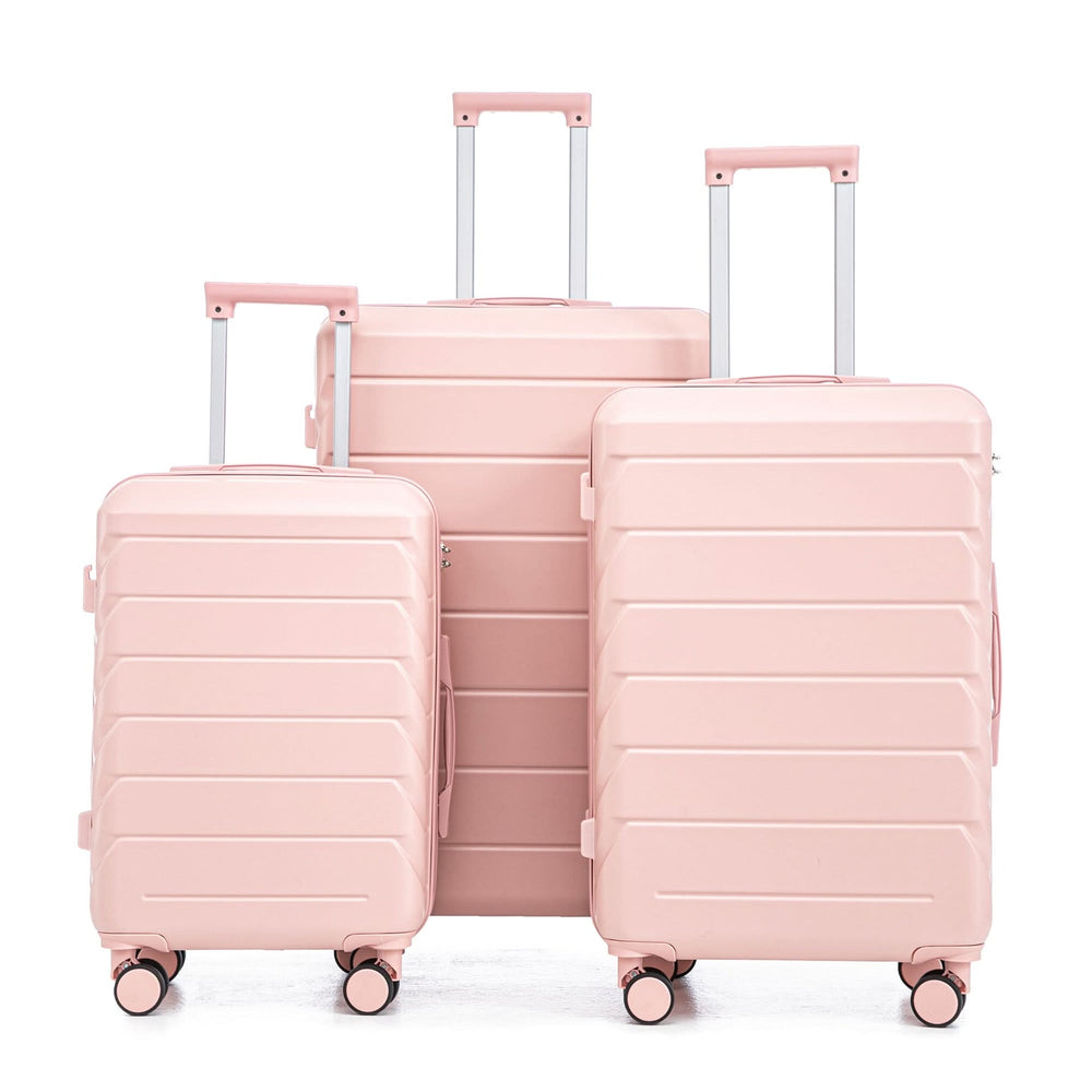 ABS Spinner Luggage 3 Piece Set Pink Matching Color & Combination Lock For Travel Use Media 22