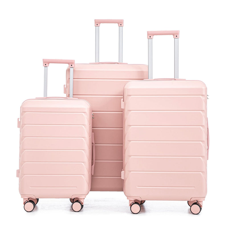 ABS Spinner Luggage 3 Piece Set Pink Matching Color & Combination Lock For Travel Use