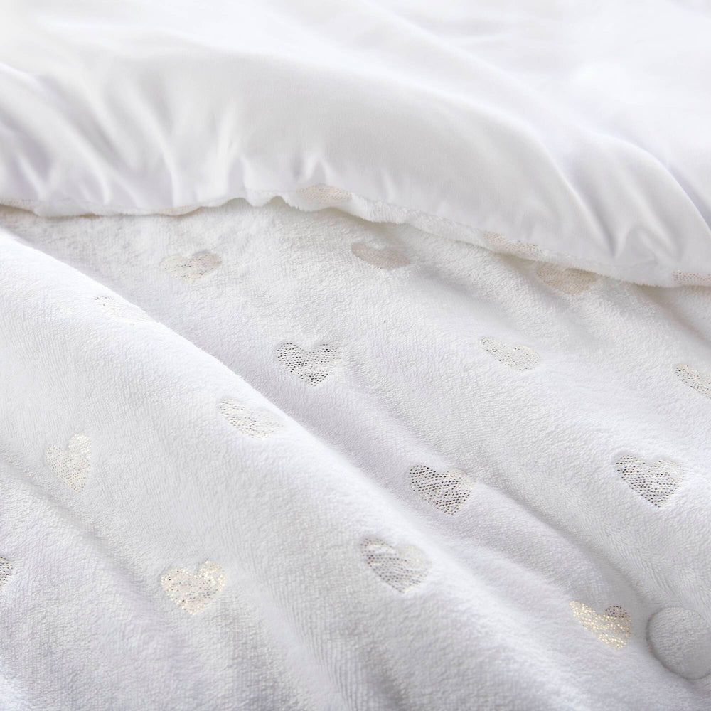 4 PCS Full/Queen Metallic Printed Plush Comforter Set with Throw Pillow White/Gold Media 10