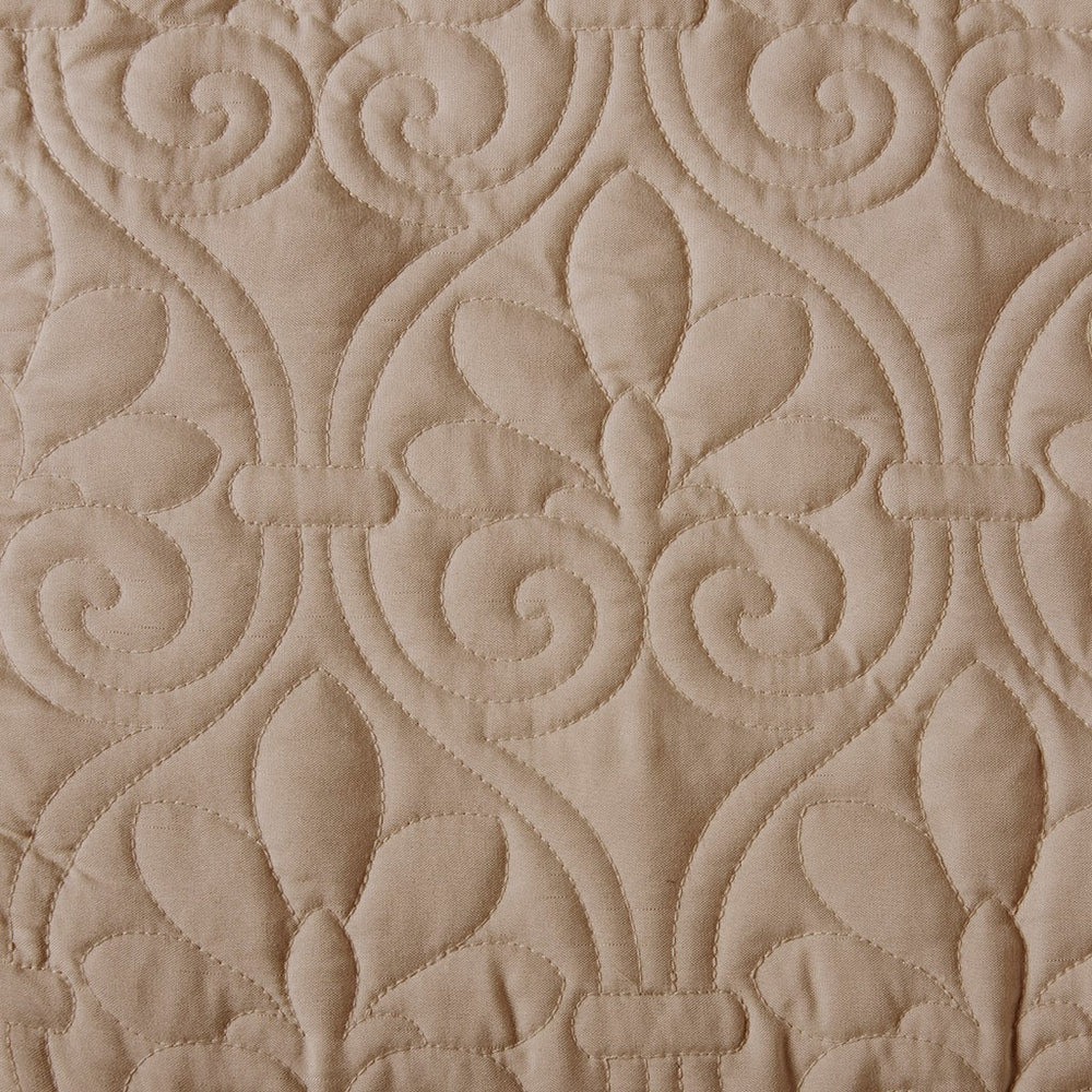 3 Piece Split Corner Pleated Quilted Bedspread Khaki Queen Media 12