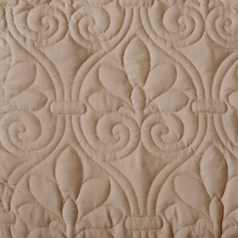 3 Piece Split Corner Pleated Quilted Bedspread Khaki Queen