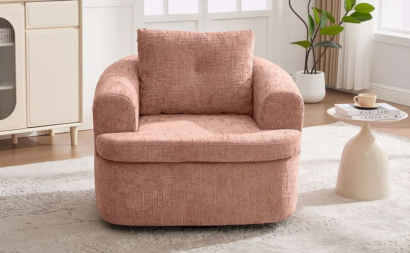 360 Degree Swivel Chair Chenille Pink Dual Layer Cushion Living Room Decor Accent Seating Home