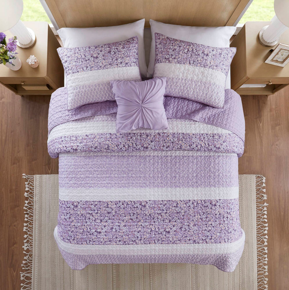 4 PCS Full/Queen Seersucker Quilt Set with Throw Media 10
