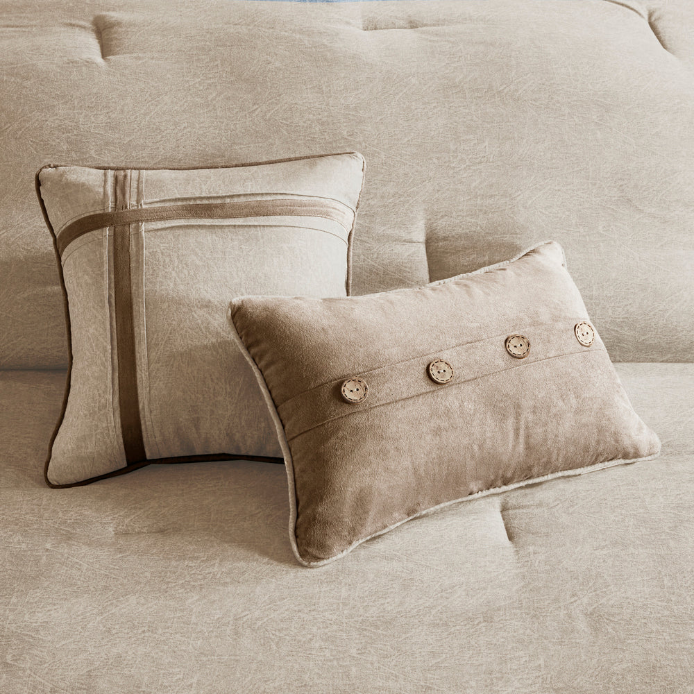 7 Piece Faux Suede Comforter Set Tan King Media 2