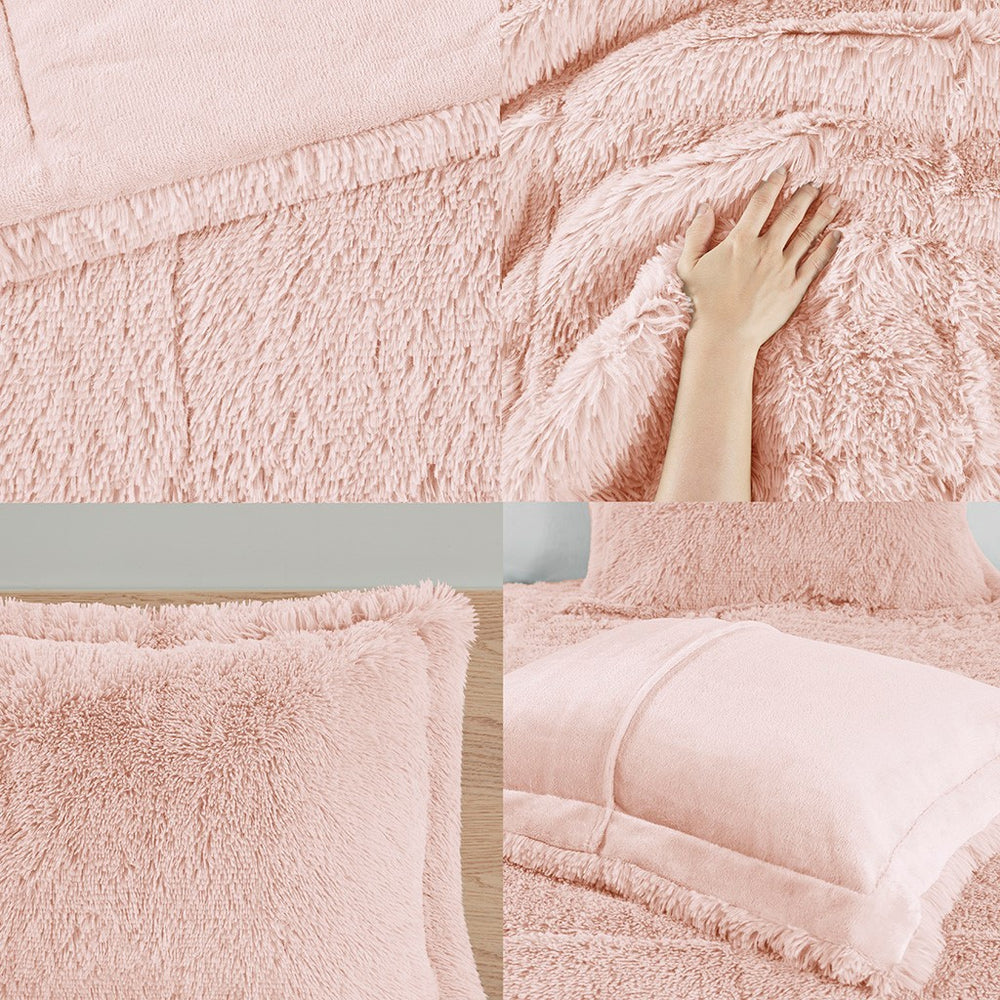 King/Cal King Shaggy Long Fur Comforter Mini Set Media 8