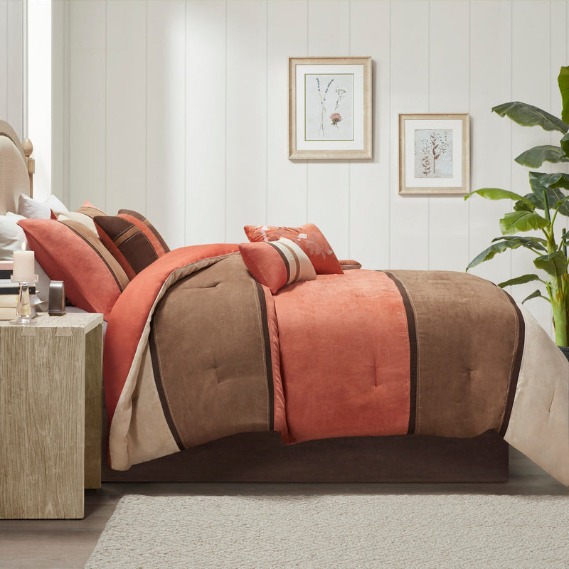 7 Piece Faux Suede Comforter Set Coral King
