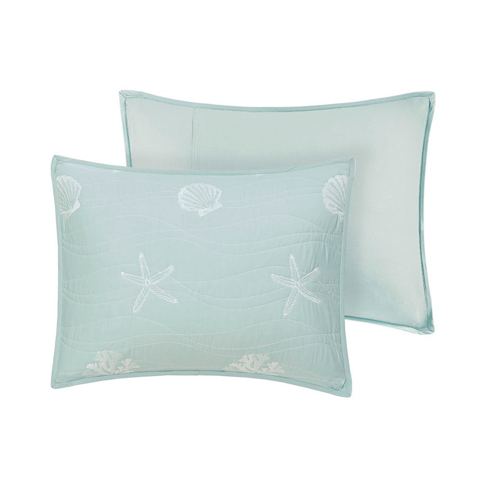 4 Piece Cotton Reversible Embroidered Quilt Set with Throw Pillow Aqua King/Cal King Media 7