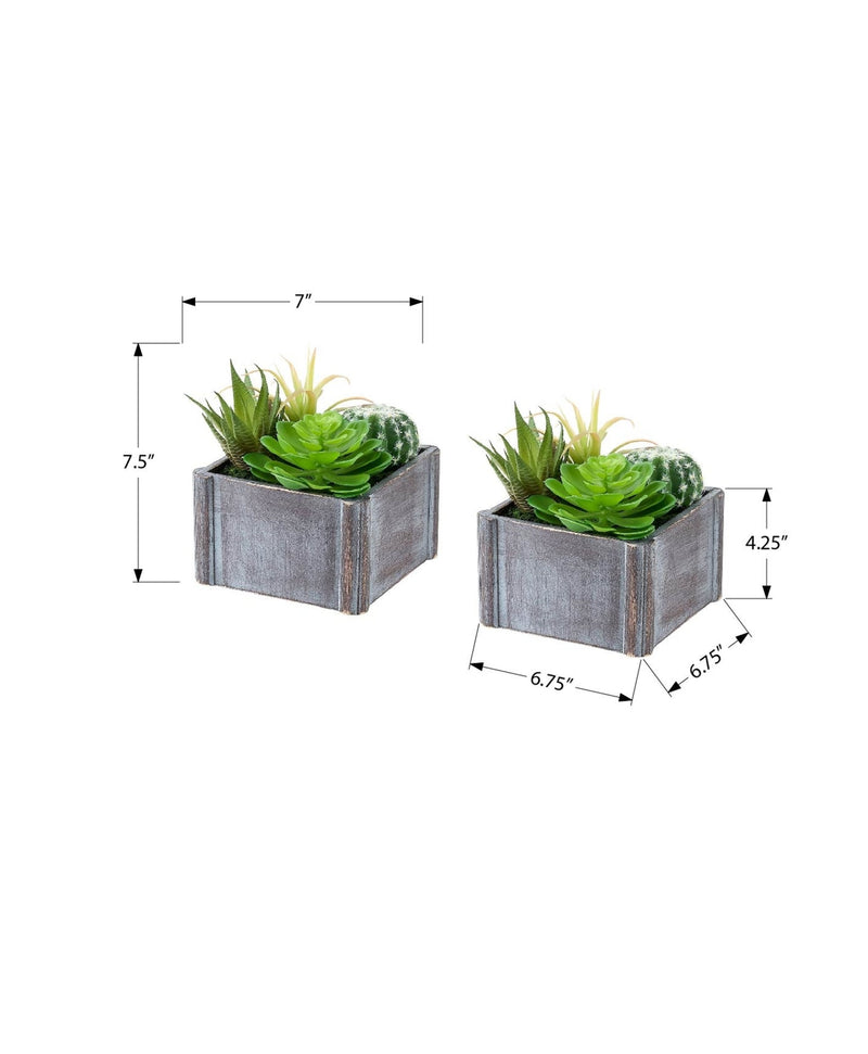 Artificial Plant, Set Of 2, 8' Tall, Succulent, Table, Grey Wooden Pots, Contemporary, Modern